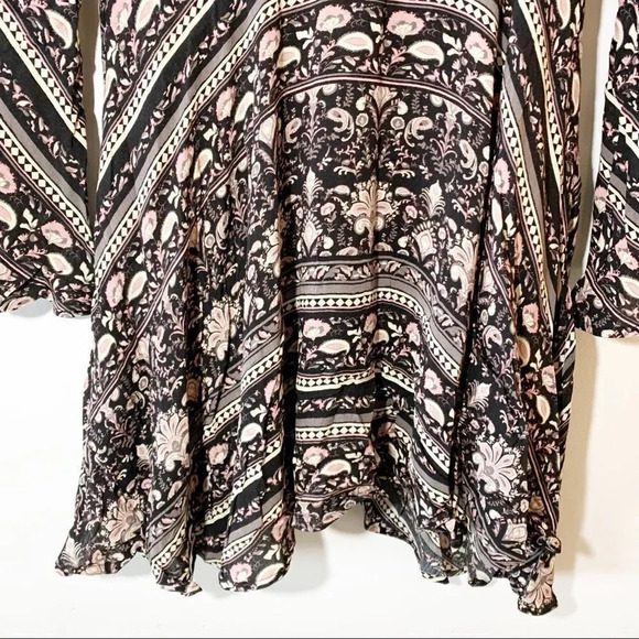 Altar’d State Long Sleeve Black Cream Pink Floral Swing Dress New Size Medium M - Picture 6 of 9